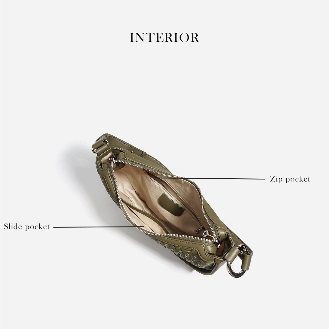 Design Leather Woven Hobo Bag Interior