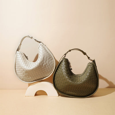 White & Green Leather Hobo Bag | Woven Leather Bags for Women - POPSEWING®