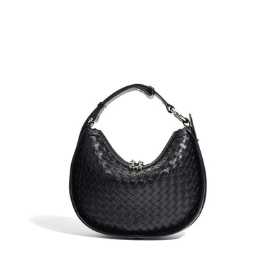 Black Leather Woven Leather Handbag Crossbody Bag for Women