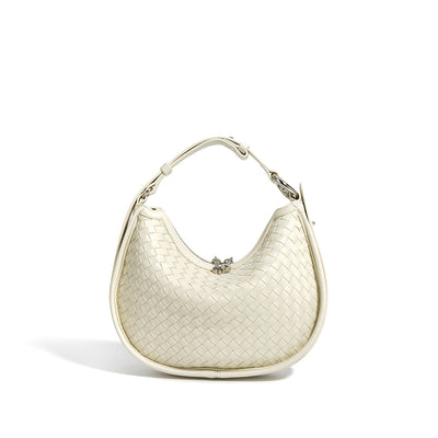 White Leather Woven Leather Handbag Crossbody Bag for Women