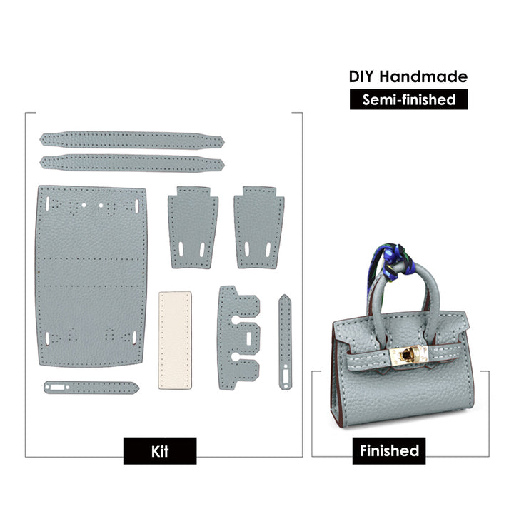 Grey Blue Leather Mini Birkin Charm AirPods Holder | Fun DIY Sewing Project for Beginners- POPSEWING®