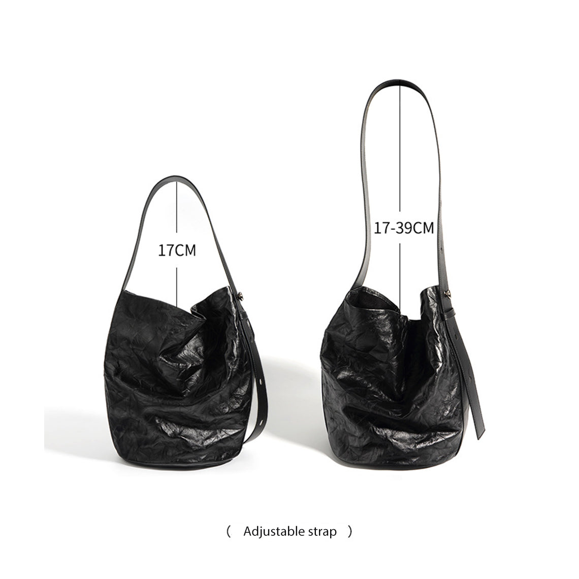 Leather Wrinkle Slim Bucket Bag