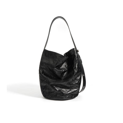 Leather Wrinkle Slim Bucket Bag