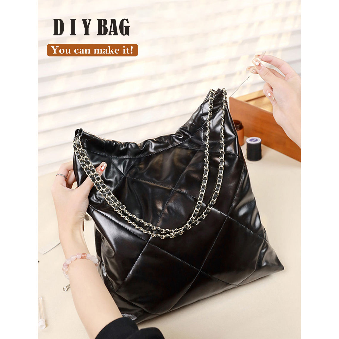 POPSEWING® Top Grain Leather Quilted Chain Tote Bag DIY Kit