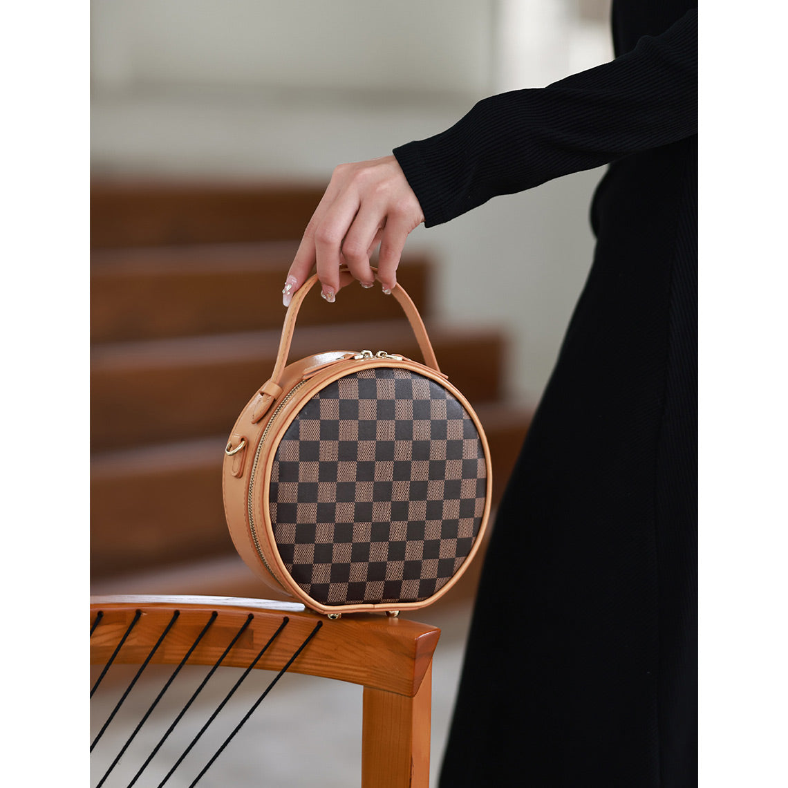 POPSEWING® Top Grain Leather Checker Mini Round Bag DIY Kit