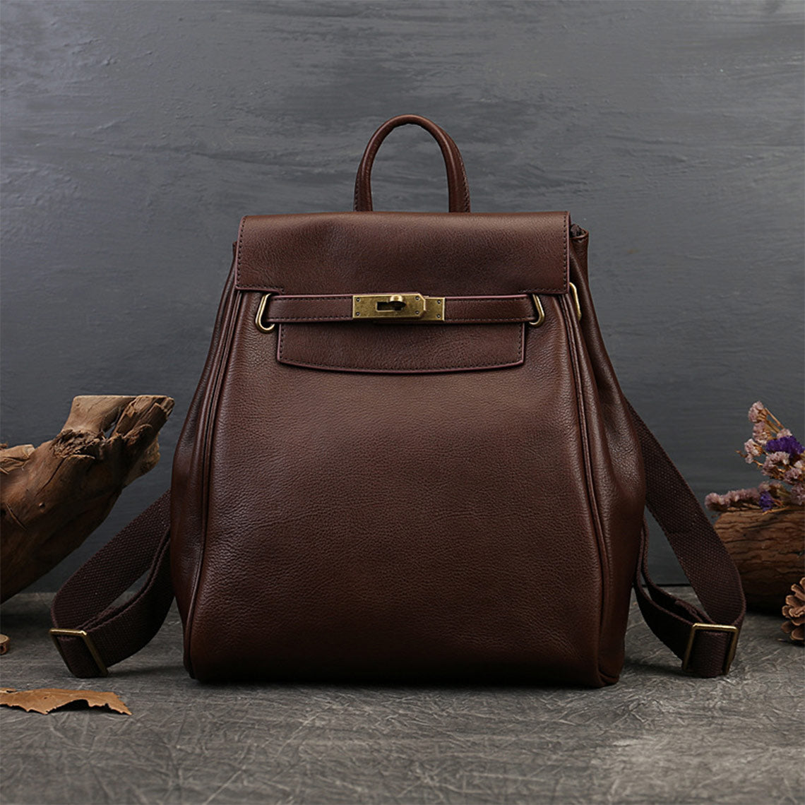 Vintage Leather Backpacks in Saddle Brown | Pebbled Genuine Leather Backpack for Women - POPSEWING®