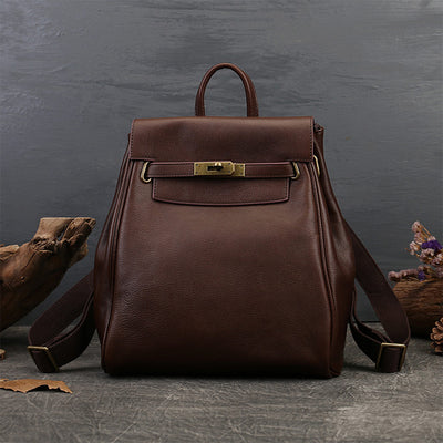 Vintage Leather Backpacks in Saddle Brown | Pebbled Genuine Leather Backpack for Women - POPSEWING®