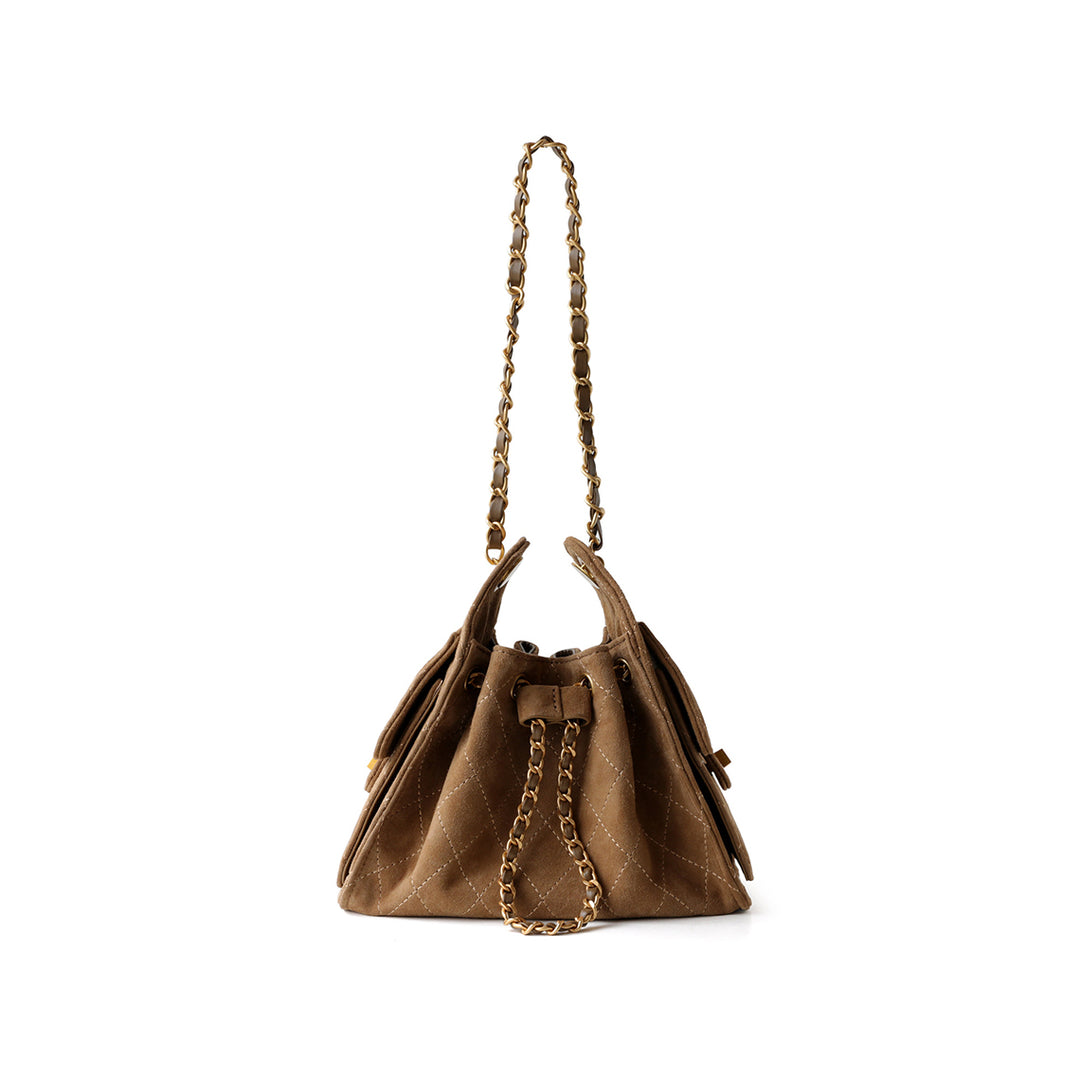 Sheep Suede Leather Quilted Chain Hobo Bag