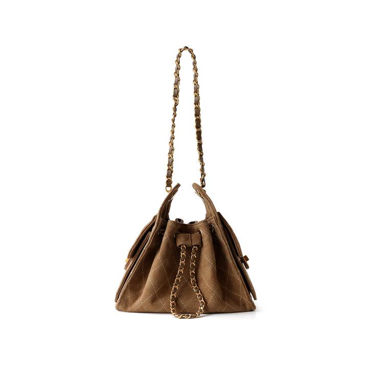 Sheep Suede Leather Quilted Chain Hobo Bag