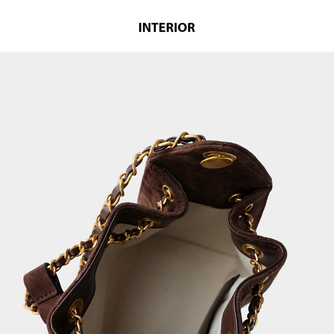 Sheep Suede Leather Quilted Chain Hobo Bag