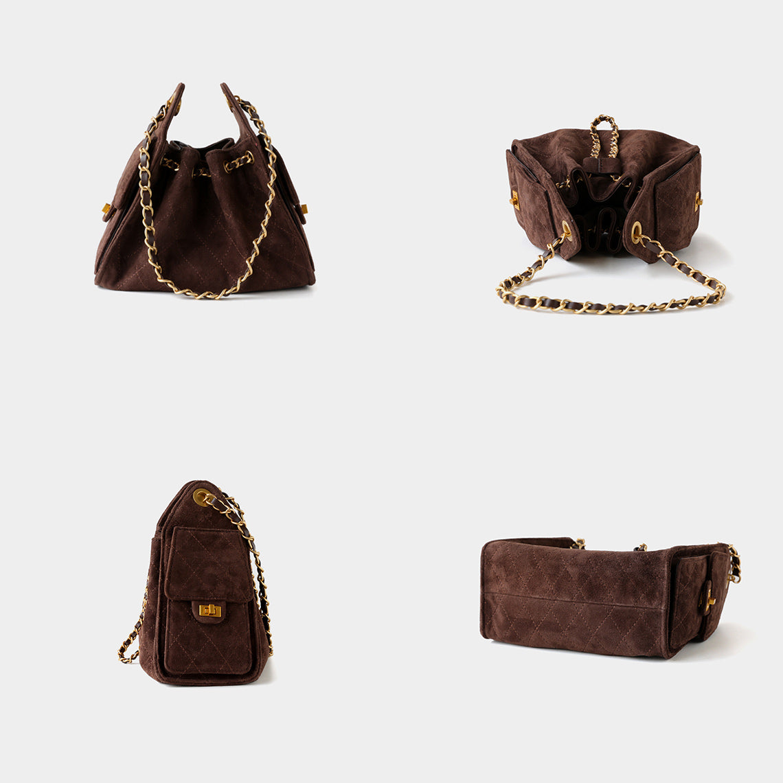 Sheep Suede Leather Quilted Chain Hobo Bag – POPSEWING®
