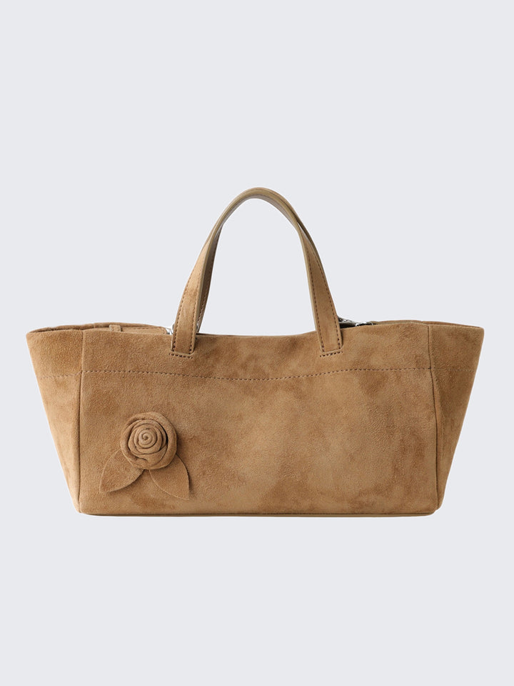 Suede tote handbag | Tan leather bag