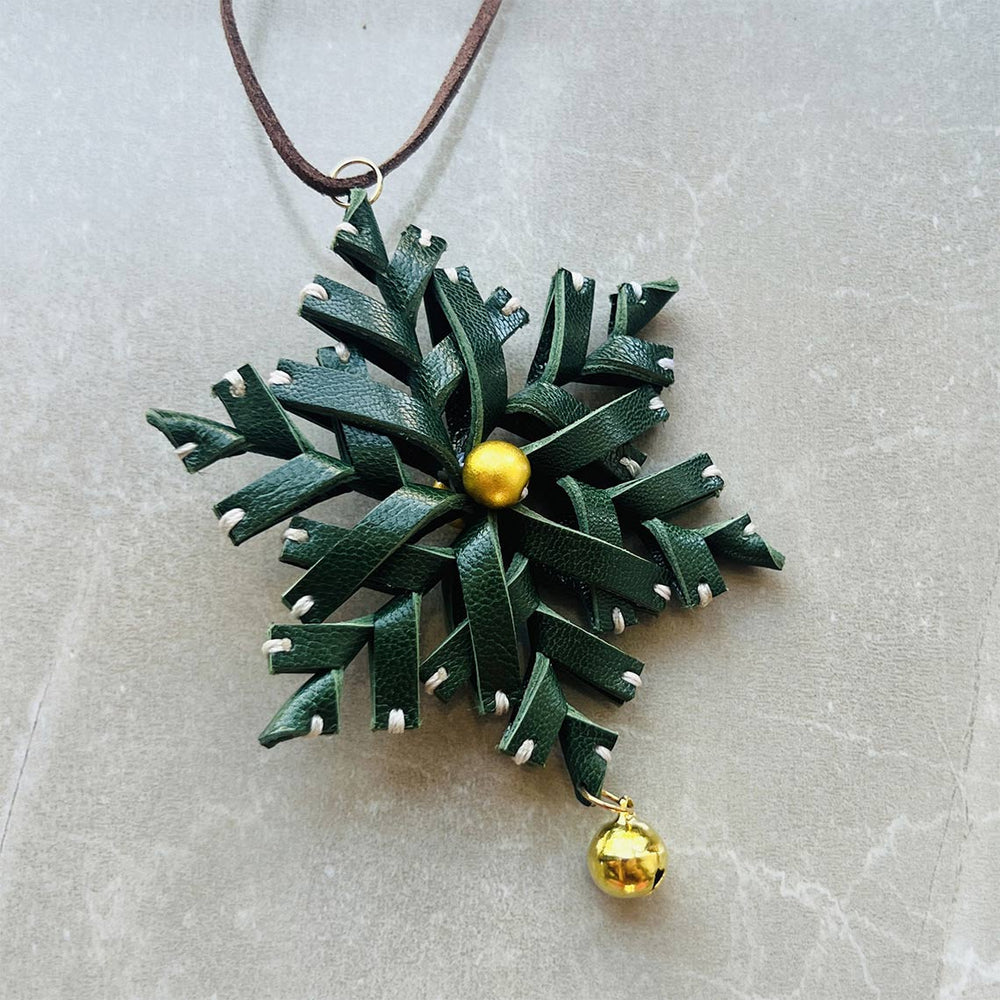 Green leather snowflake bag charm | homemade Christmas gifts