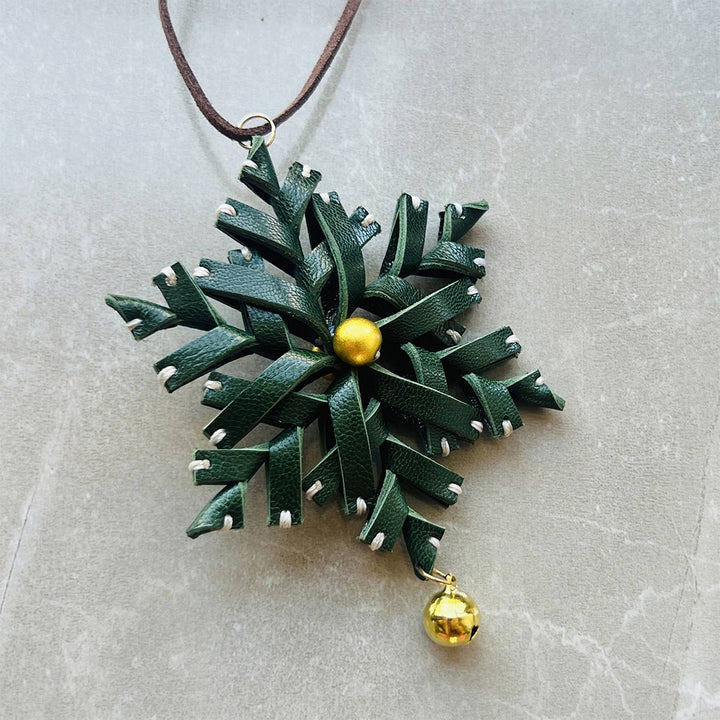 Green leather snowflake bag charm | homemade Christmas gifts
