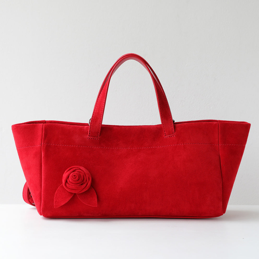 Red suede purse handbag | red rose handbag for women