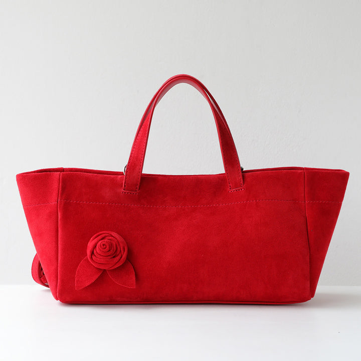 Red suede purse handbag | red rose handbag for women