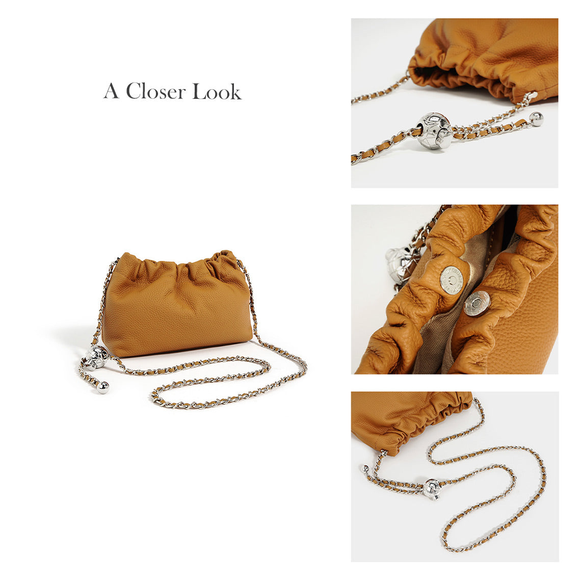 Top Grain Leather Small Cloud Chain Bag