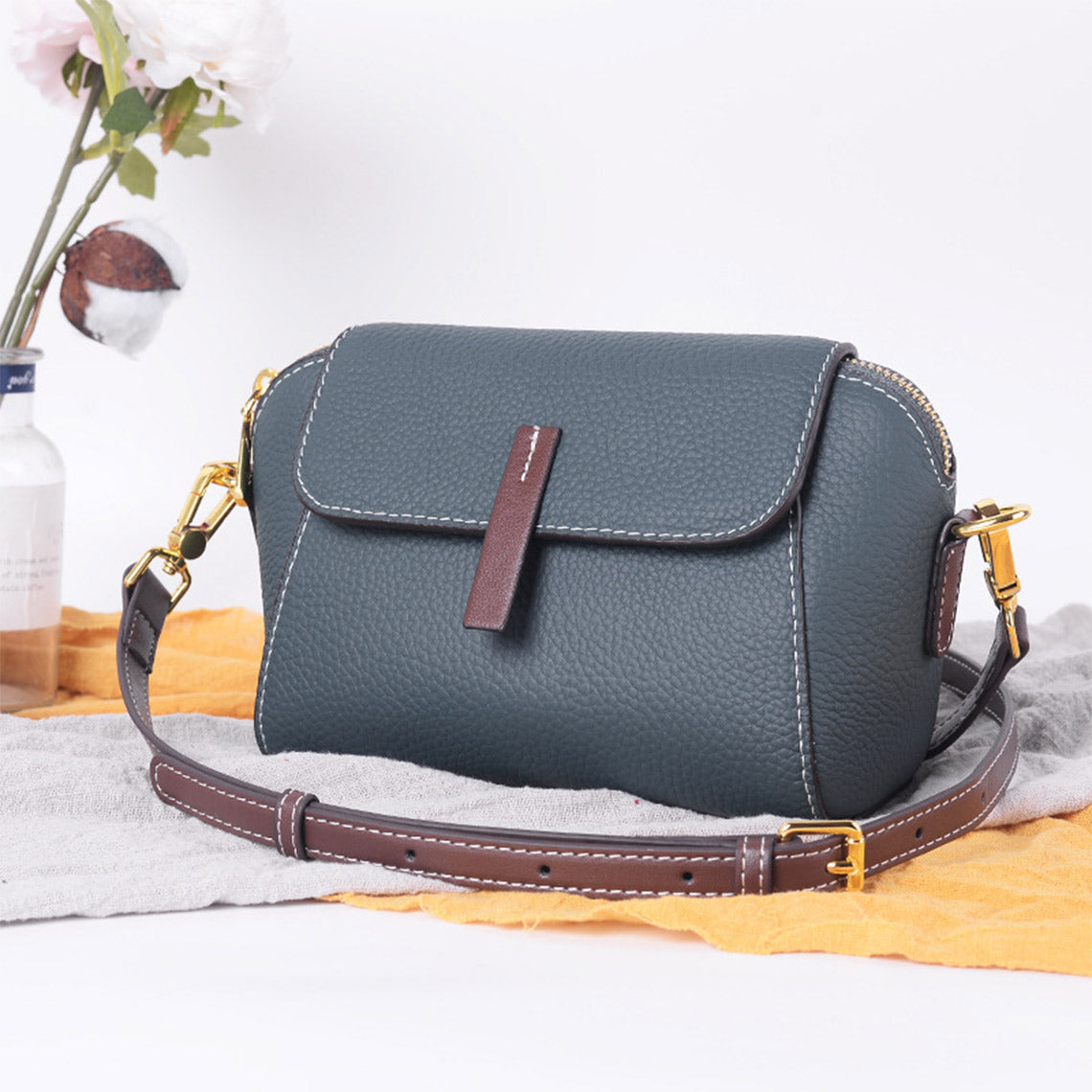 Affordable Genuine Leather Bag | Blue Crossbody Bag