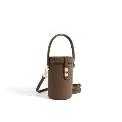 Brown Leather Bucket Bag | Small Round Bucket Bag Phone Bags