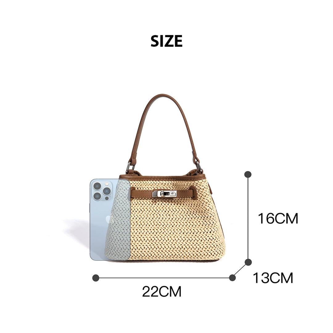 Leather Straw Summer Bucket Bag