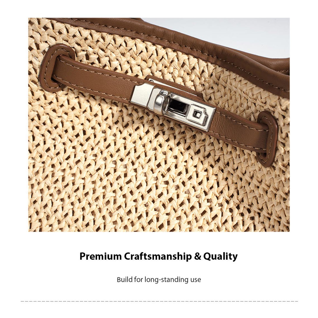 Leather Straw Summer Bucket Bag