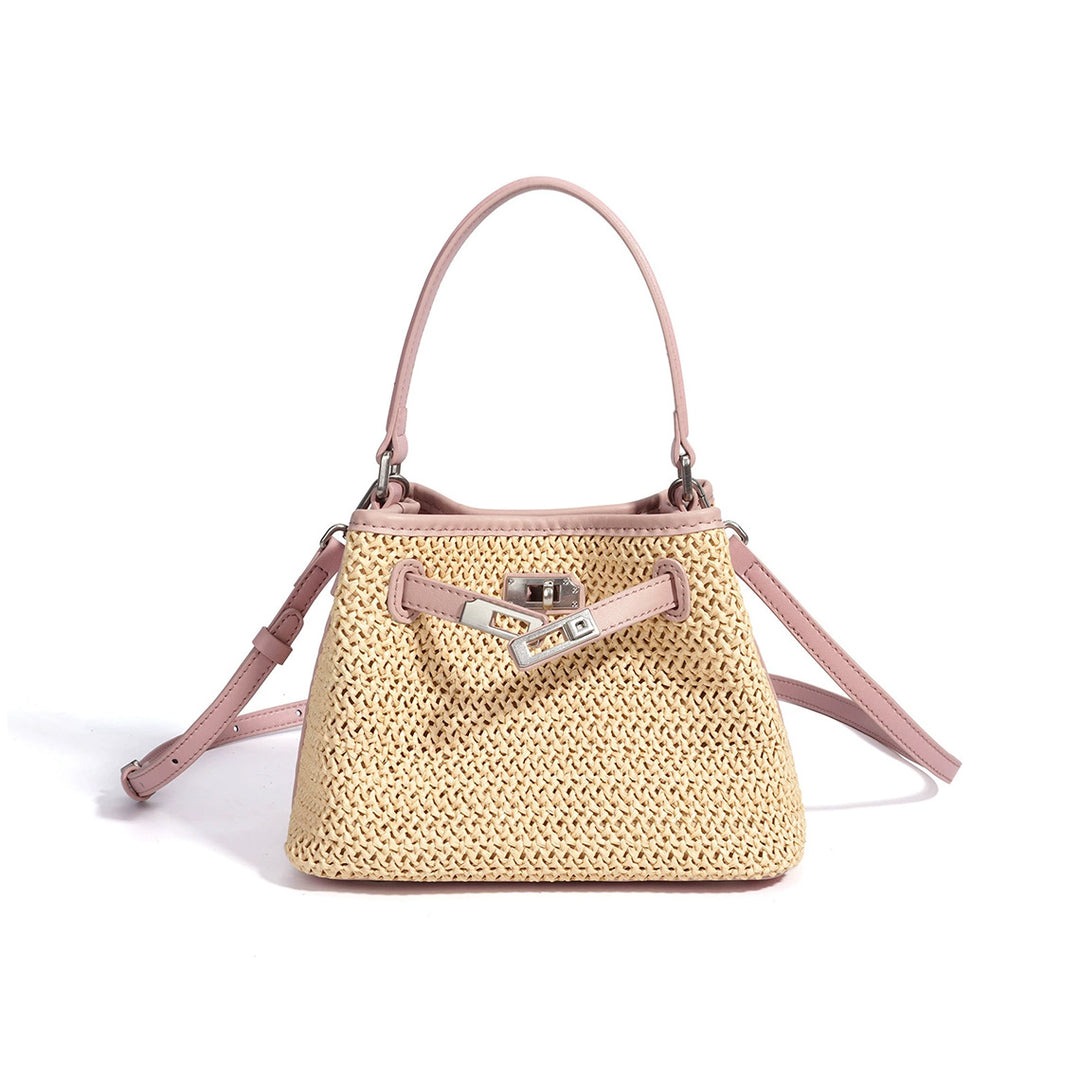 Leather Straw Summer Bucket Bag