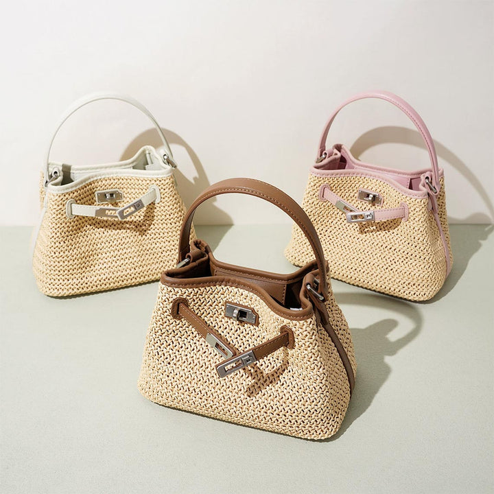 Leather Straw Summer Bucket Bag