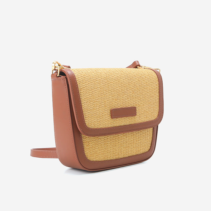Leather Straw Women Saddle Bag