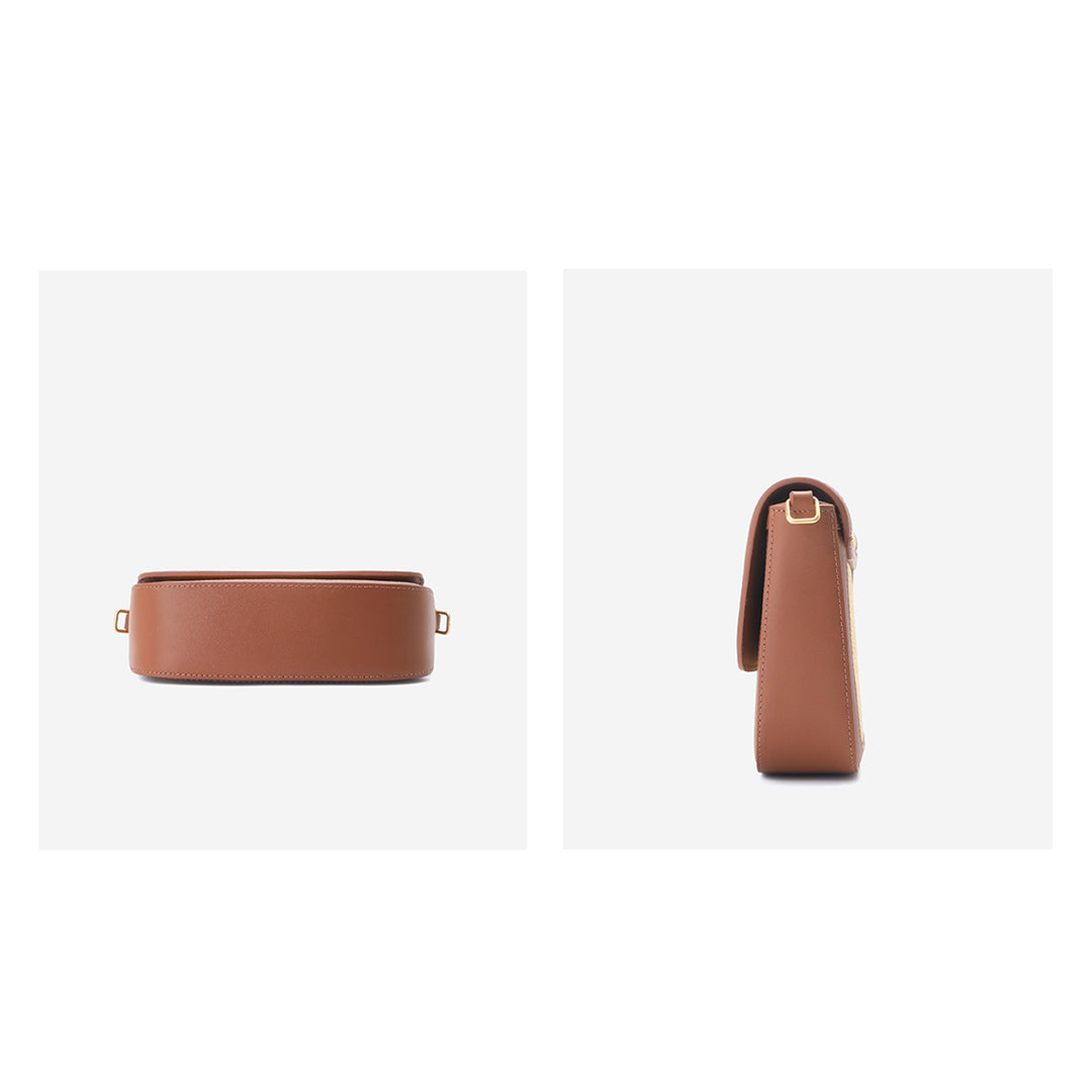 Leather Straw Women Saddle Bag