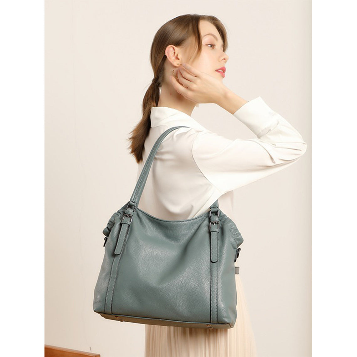 Top Grain Leather Women Shoulder Tote Bag