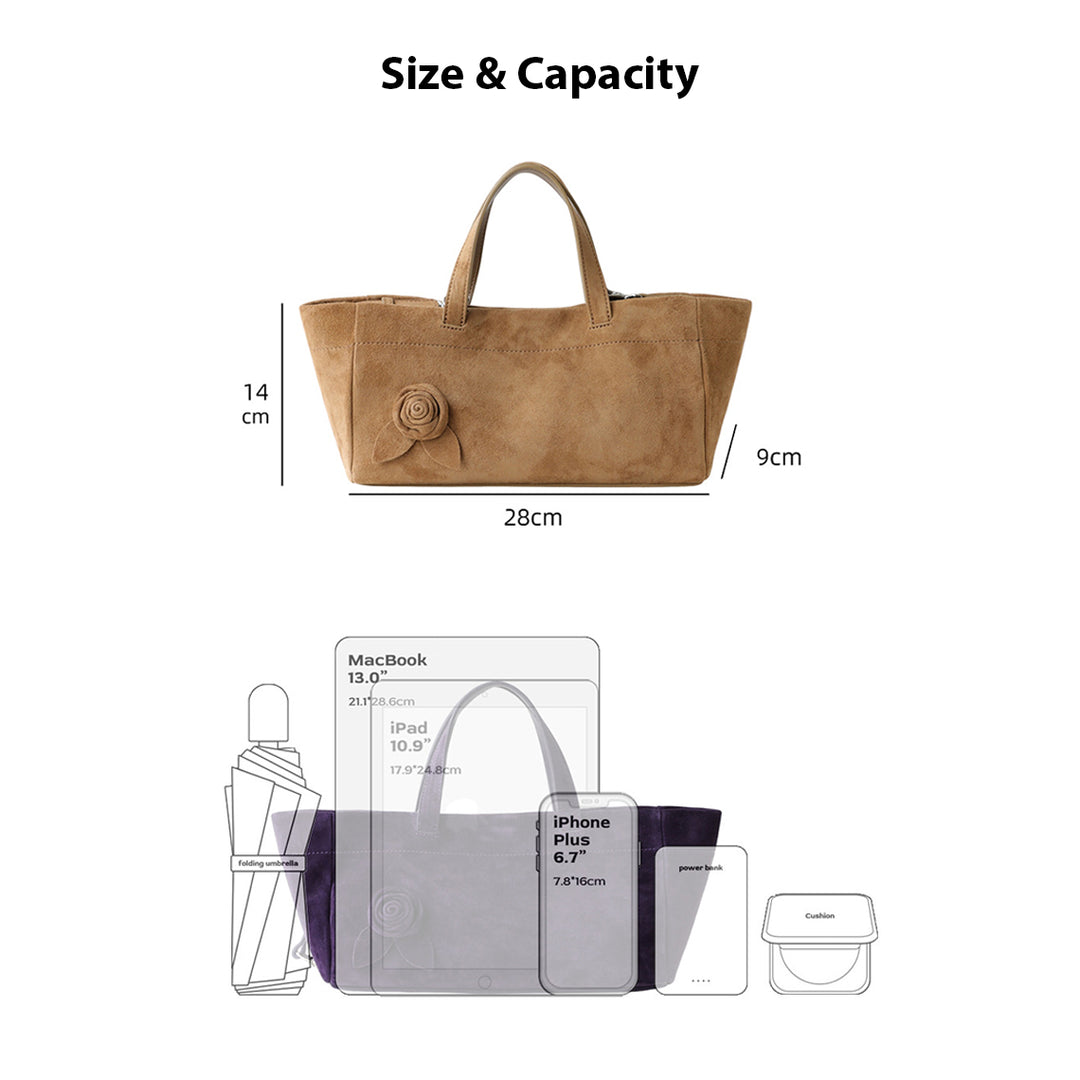 Shoulder suede bag size &amp; capacity