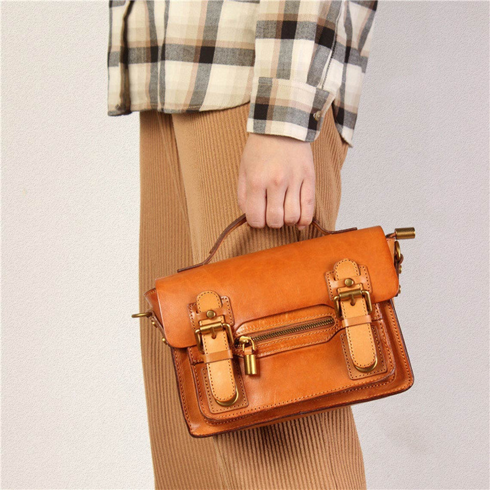 Brown Vegetable Tanned Leather Handbag for Women | Classic Leather Satchel