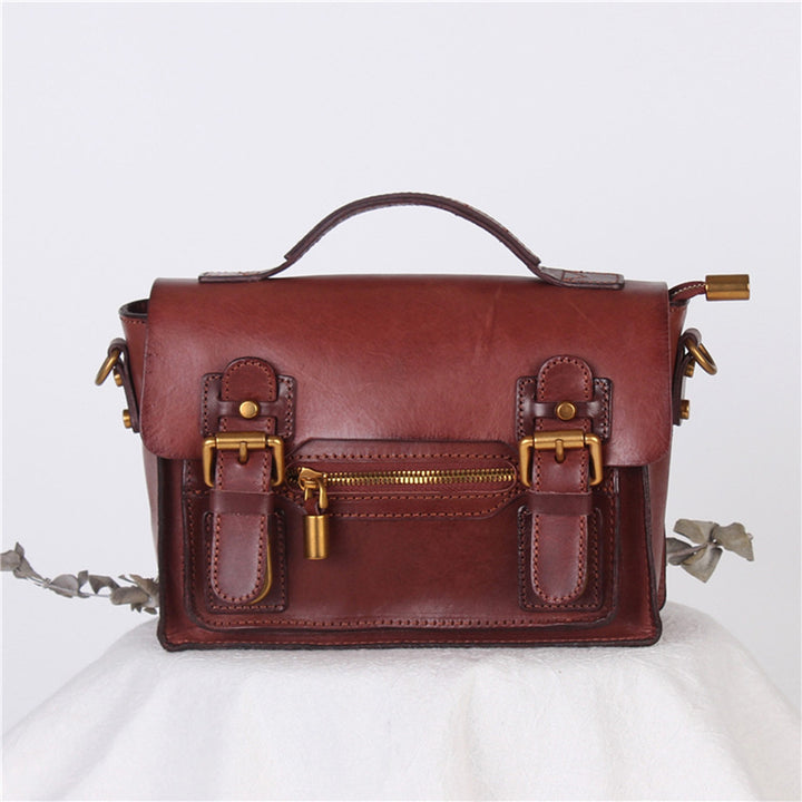 Red brown leather satchel with gold hardware | Real leather handbag crossbody bag