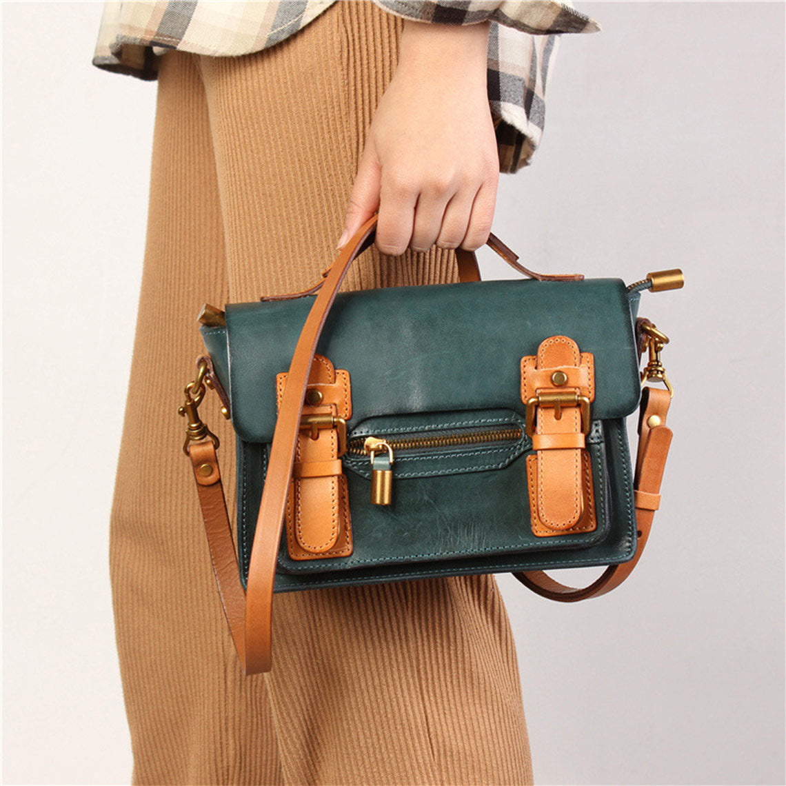 Vegetable Tanned Leather Satchel Crossbody Bag | Vintage Style Leather Bags