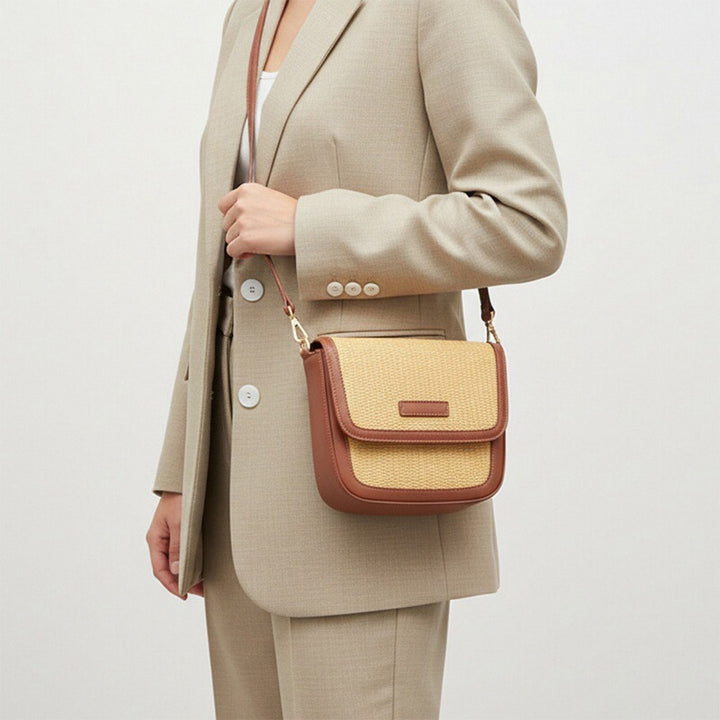 Leather Straw Women Saddle Bag