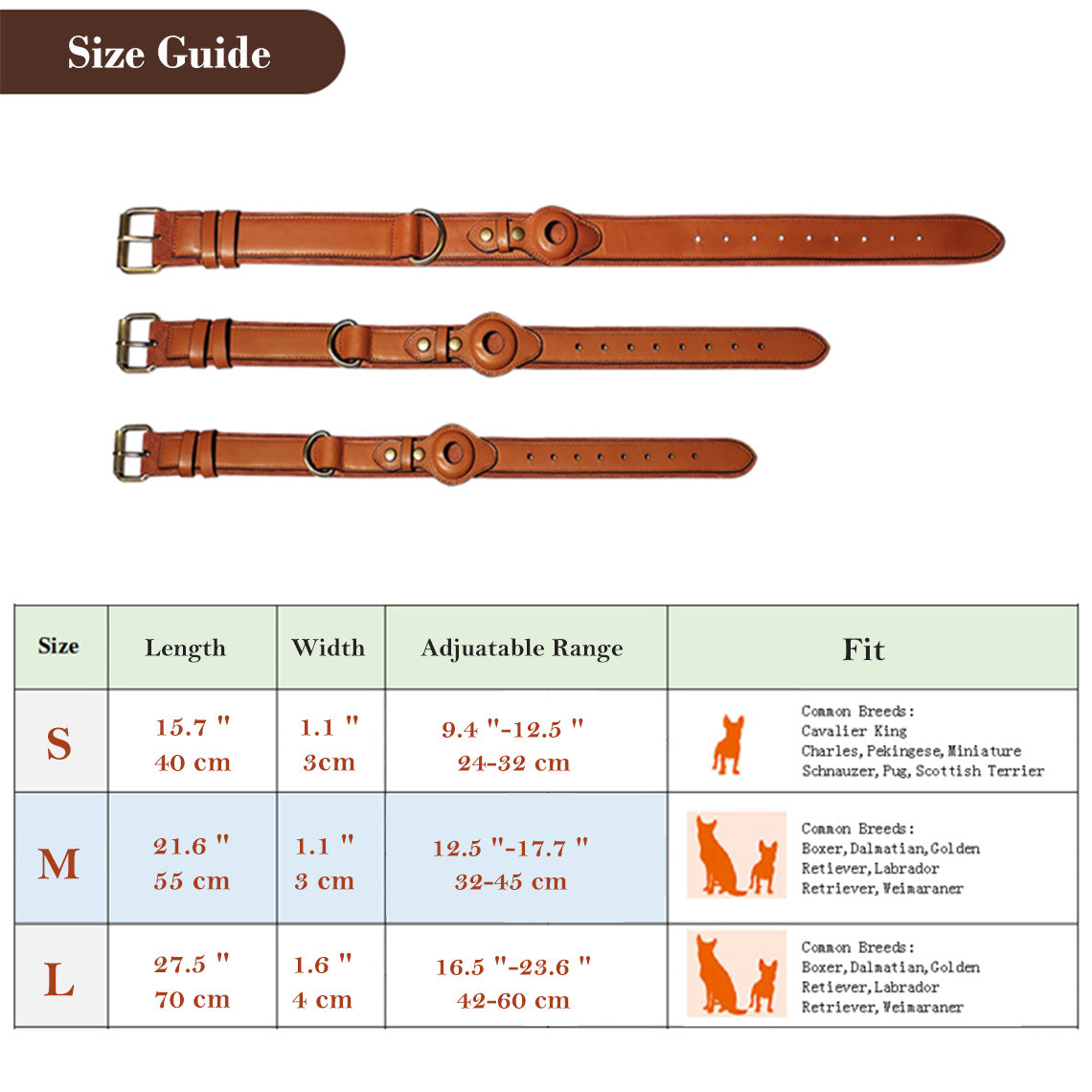 Genuine Leather Airtag Dog Collar and Leash Set
