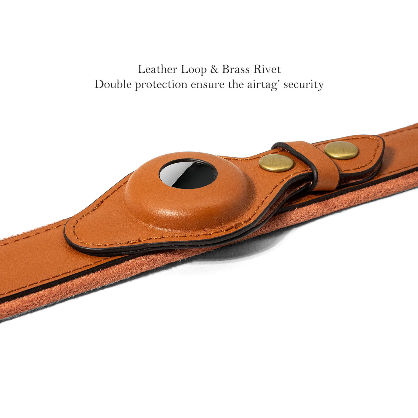 Genuine Leather Supple Dog Collar with Airtag Case - Brown