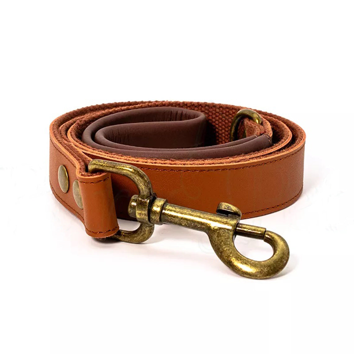 Genuine Leather Brown Dog Leash with Heavy Duty Hook Clip