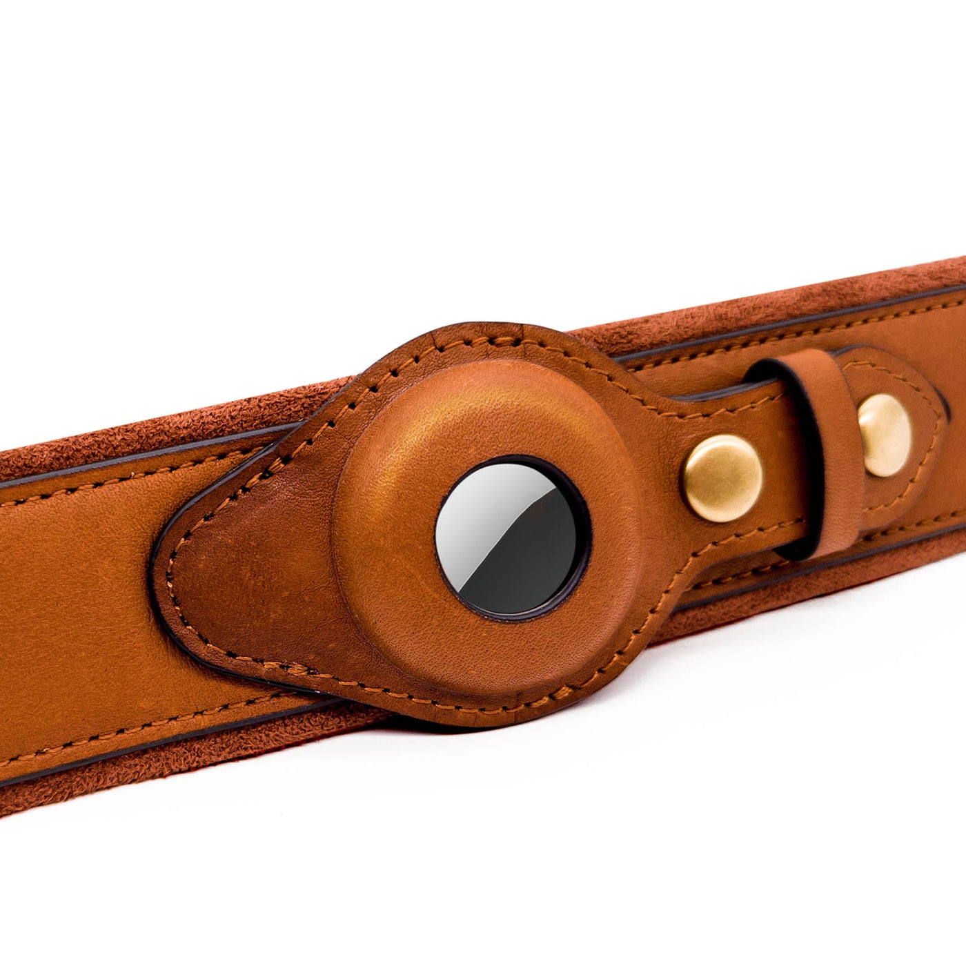 Genuine Leather Dog Collar with Leather Airtag Case