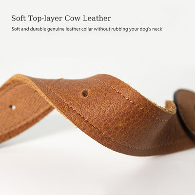 Genuine Tan Leather Soft Dog Collar | Popular Dog Collar - POPSEWING™