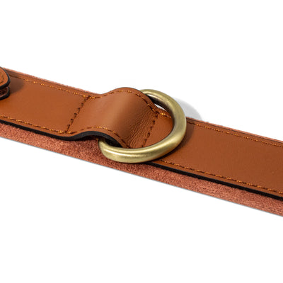 Genuine Leather Supple Dog Collar with Airtag Case - Brown