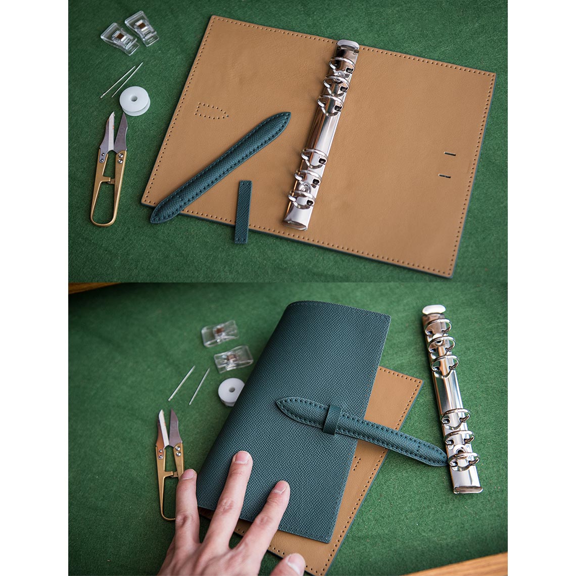 DIY Leathercraft Kits for Beginners | Full Grain Leather A6 Notebook Cover Turquoise Blue - POPSEWING™