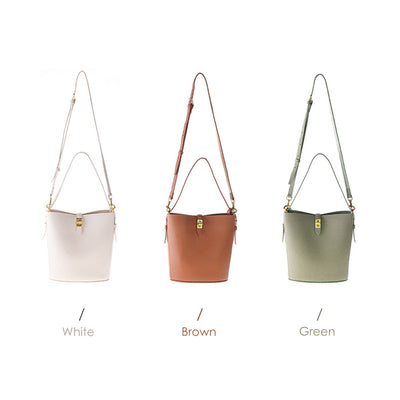 Women Leather Crossbody Bucket Bag in Green, White and Brown - POPSEWING™
