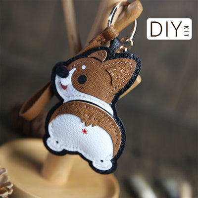 Kawaii Corgi Leather Keychain Charm Handmade Kits | DIY Gifts Christmas Gift Ideas for Dog Lovers - POPSEWING™