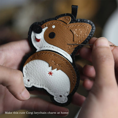 Leather Dog Keychain Handmade | Cute Corgi Keyring Christmas Gift for Her - POPSEWING™