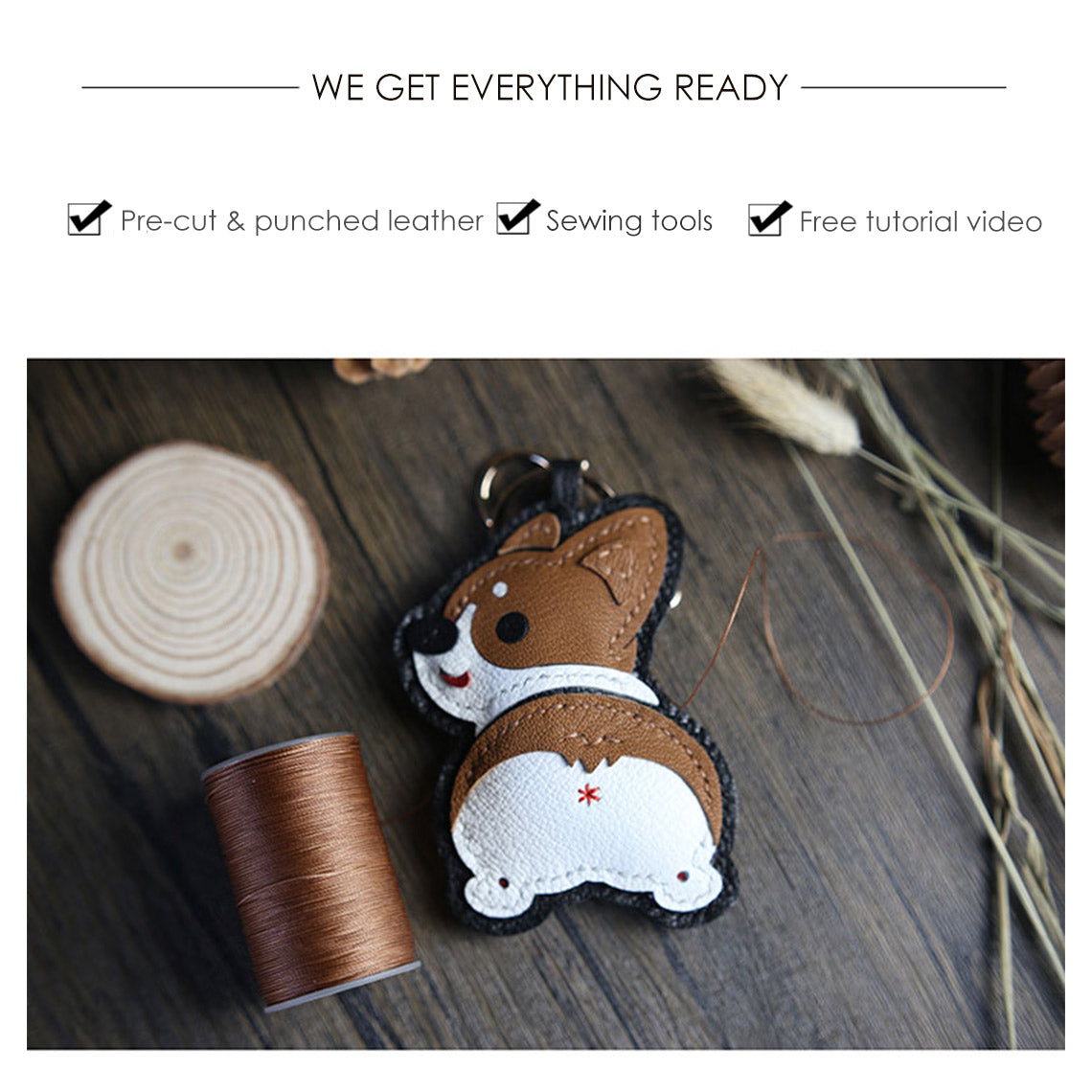 POPSEWING® Sheep Leather Corgi Dog Keychain DIY Kit