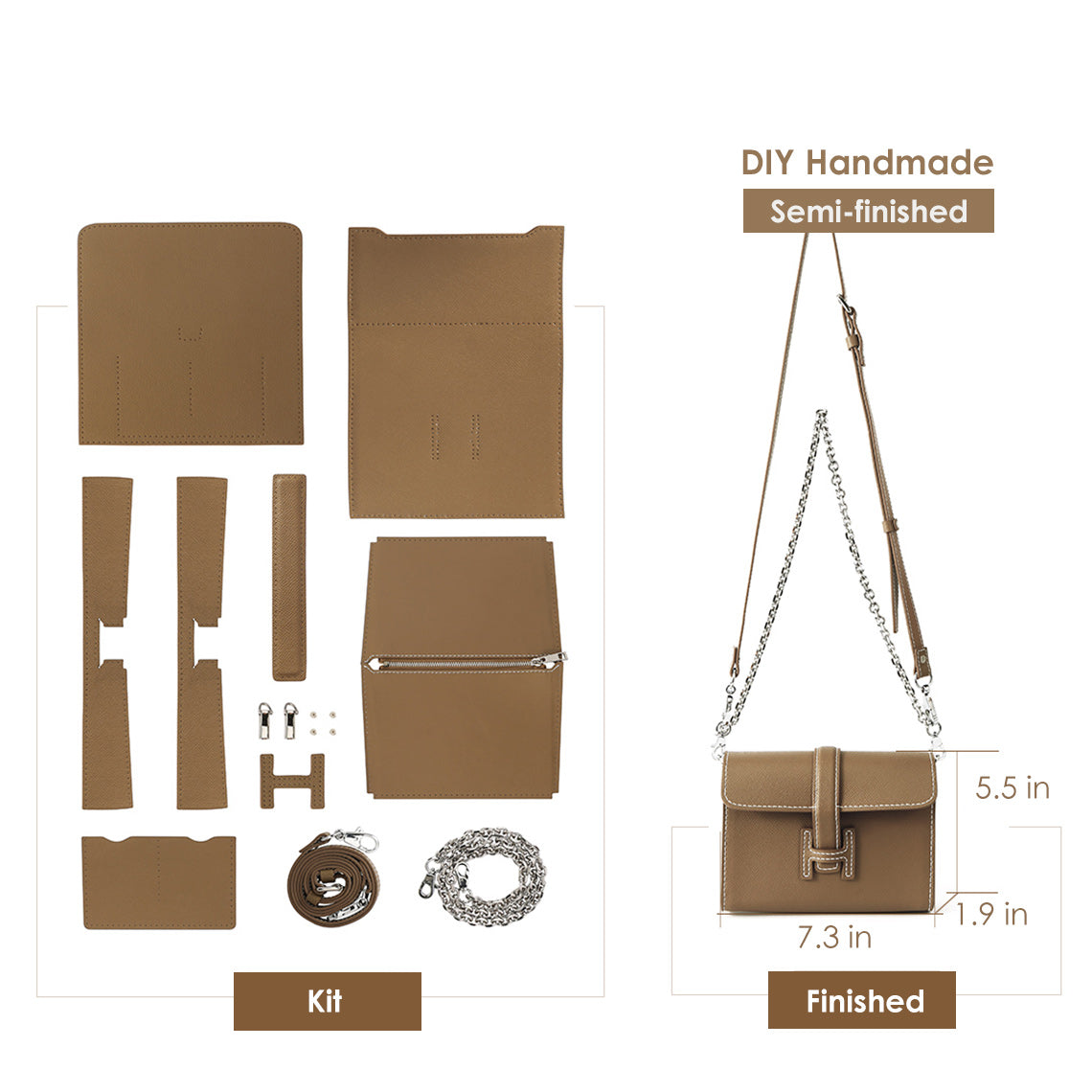 Leather Square Bag Kit - Black Tan DIY Crossbody H Bag | POPSEWING™