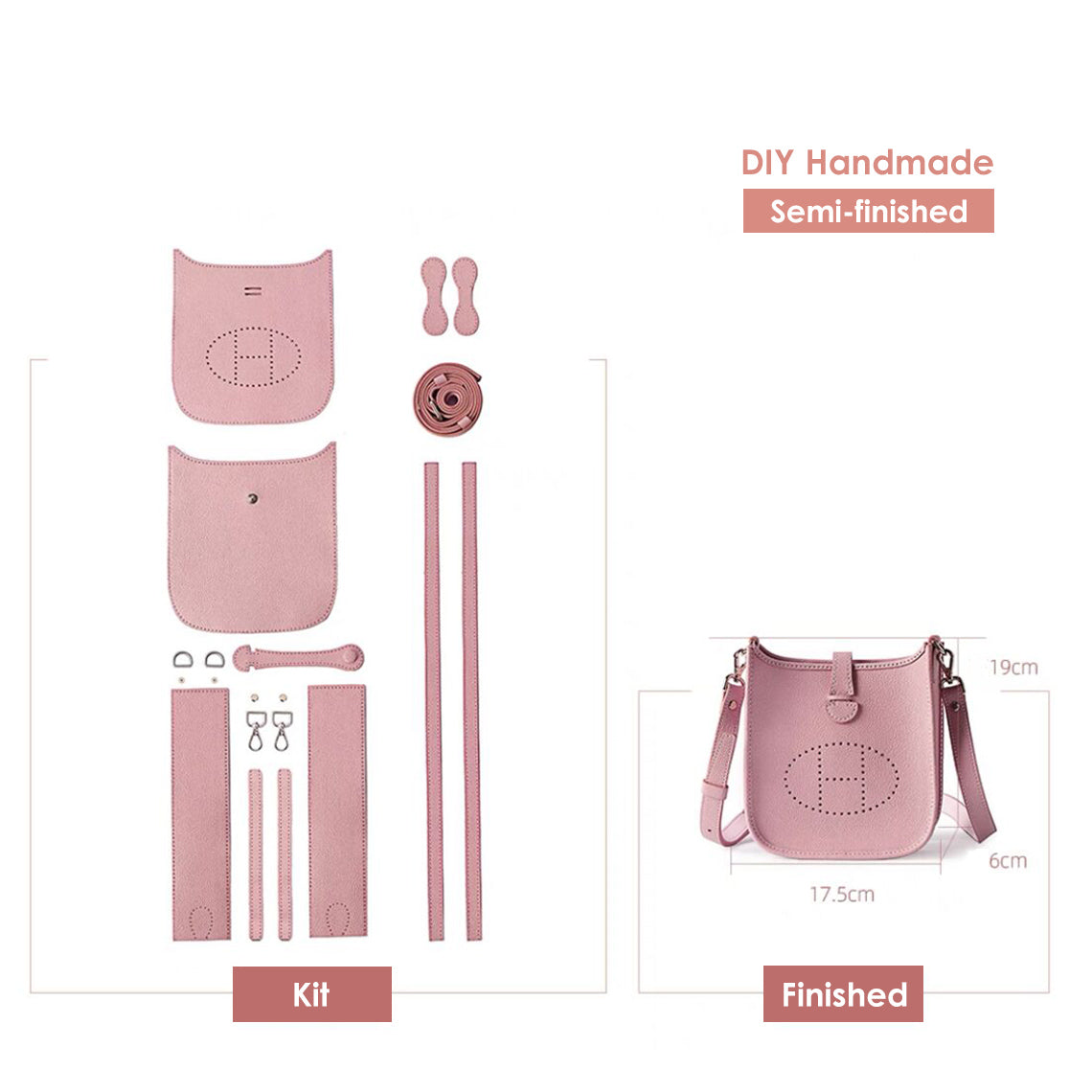 Evelyne Bag DIY Leather Kit - Mini Crossbody Bag Pink Grey | POPSEWING™ 