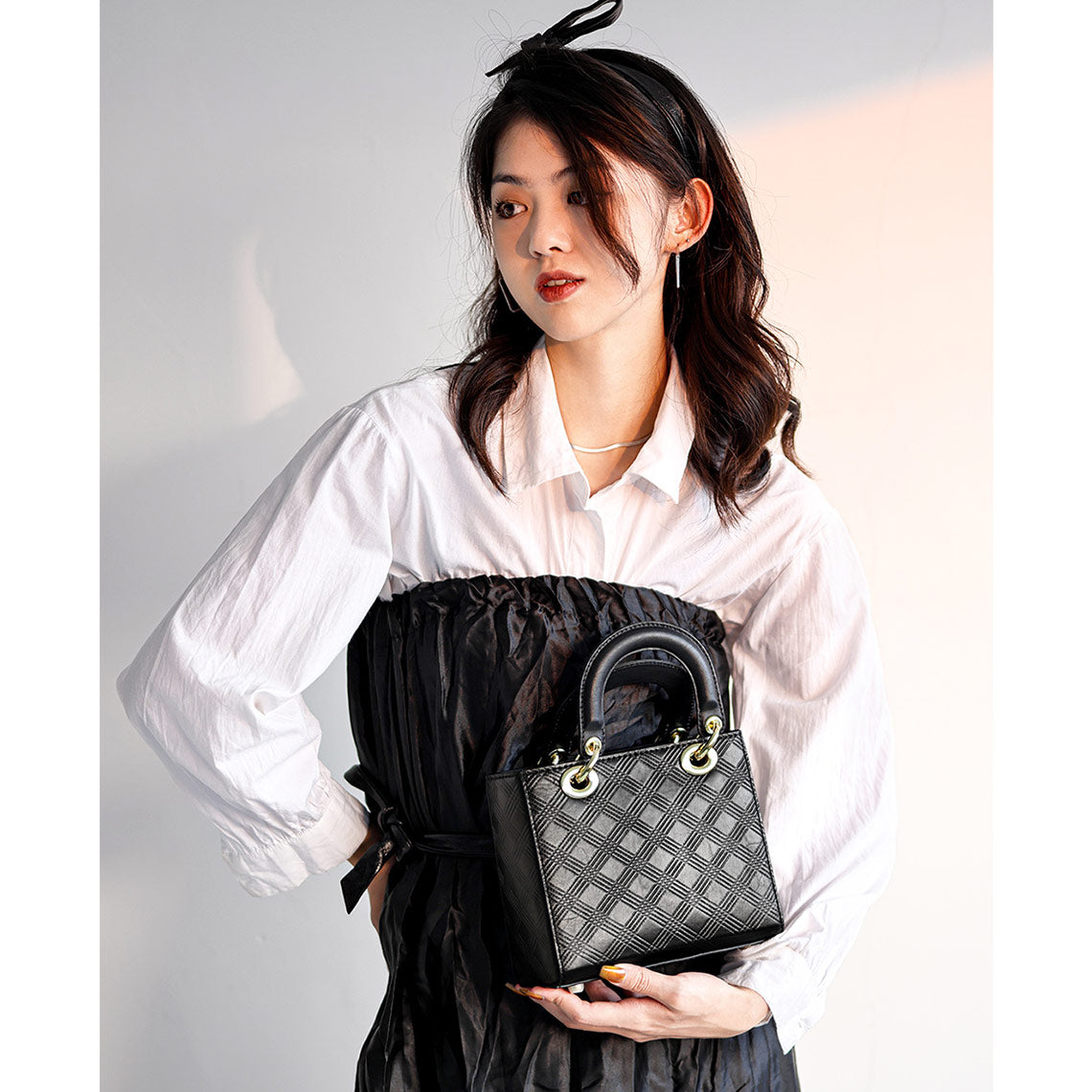 Calfskin Leather Handbag Black | Women Leather Crossbody Bag Purse - POPSEWING™