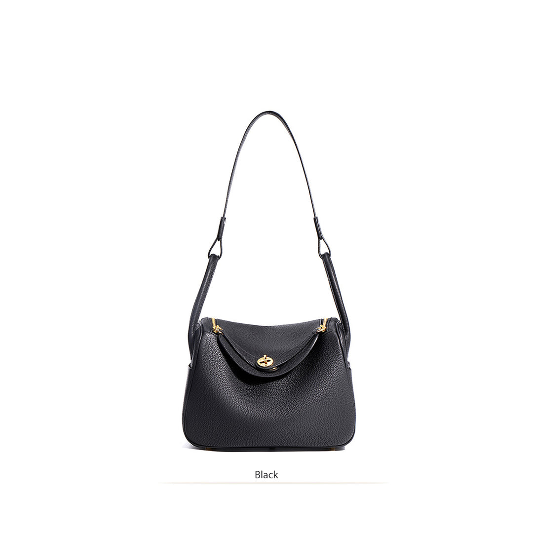 Black Leather Handbag | Inspired Leather Lindy Handbag in Black - POPSEWING™